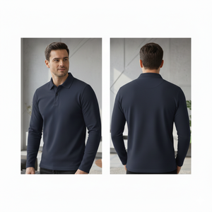 Camisa de Hombre Bordada de Punto, Mezcla de Polialgodón, Manga Larga, Casual, Transpirable, Corte Regular, Semi-Formal, Superventas - Product Image 4