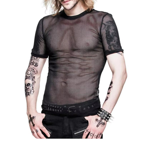 เสื้อยืดตาข่ายสีขาวซีทรูผู้ชาย เสื้อยืดแขนยาวเซ็กซี่แบบโปร่งใส สไตล์ฮิปฮอป สตรีทแวร์ - Product Image 1