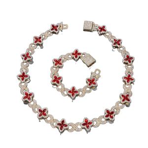 Luxury 18K Gold Plated S925 Moissanite Flower <b>Statement</b> <b>Necklace</b> Set Women's Party Jewelry Link Chain Design - Product Image 2
