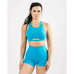 Women <b>Halter</b> <b>Neck</b> Sports <b>Bra</b> Cut-Out Design Medium Support Breathable Solid Color Fitness Wear Blue - Product Image 1