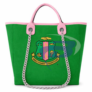Bolsa de Lona Resistente Verde y Rosa de Alpha Kapa Alpha Sorority, con Correa de Cadena, Gran Capacidad, Alta Calidad, Estilo AKA - Product Image 1