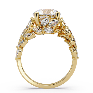 Anillo de compromiso de lujo de oro de 14K y 18K con diamante cultivado en laboratorio de corte redondo de 3.00 ct, certificado IGI, anillo de boda con diseño de racimo marquesa y bypass. - Product Image 4