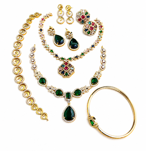 Luxury Brass Emerald Green Zircon Jewelry <b>Set</b> Gold Plated Bridal Crystal Necklace Earrings <b>Bangle</b> <b>Set</b> for Women - Product Image 1