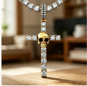 Pendentif Croix avec Crâne et Diamants Moissanite Sertis, Breloque de Bijoux de Luxe, Vente en Gros - Product Image 4