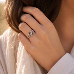 Elegant Princess And Round Cut Diamond Split Shank Ring Solitaire With Accents Half Eternity VVS Lab Grown Diamonds Ring for Her - Product Image 5