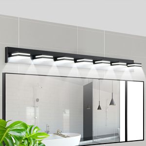 Modern Sleek Minimalist Design 7-<b>Light</b> LED <b>Vanity</b> Wall Sconce Energy Efficient Easy Installation Black Bathroom <b>Mirror</b> - Product Image 4