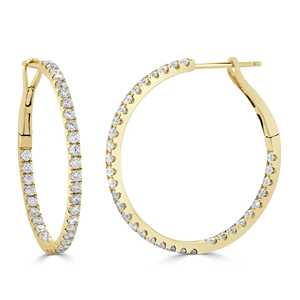 Pendientes de Aro de Oro de 14K con Diamante Cultivado en Laboratorio de Corte Redondo, Aros Grandes Minimalistas Clásicos Franceses de 10K para Uso Diario - Product Image 1