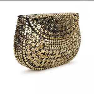 Round Silver-Plated Clutch <b>Bag</b> With Pearl Inlays And <b>Studs</b> Fashion Handbag - Product Image 6