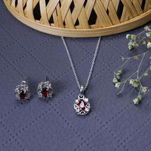 Conjunto de Joyería de Plata 925 con Granate, Regalo para Mujer, Conjunto Nupcial, Aretes Modernos para Mujeres y Niñas, Regalo al por Mayor para Aniversario de Bodas - Product Image 4