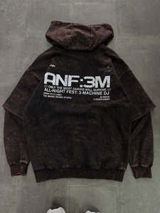 Wholesale Heavyweight Vintage Wash Layered <b>Hoodie</b> Custom Drop Shoulder Fake Two-Piece Heavy Cotton Graphic <b>Festival</b> Streetwear - Product Image 2