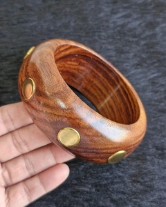 Vintage Style Handcrafted Wooden Boho Style <b>Resin</b> Inlay Lightweight Women's Bangle Bracelet - Product Image 2