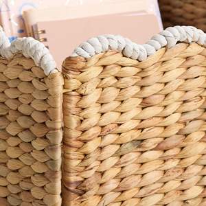 Natural Water Hyacinth Storage Basket Wicker Organizer <b>Bin</b> With Handle Foldable Basket For Books Toys Closet Shelf Home Storage - Product Image 5