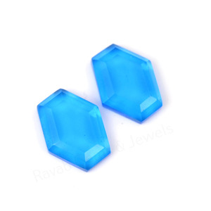 Topacio Azul Sintético, Cuarzo, Forma Hexagonal, Corte Escalonado, Alto Brillo, 10x16mm, Parte Posterior Plana, Gema Suelta para Fabricación de Joyería - Product Image 2