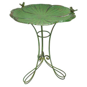 Bain d'oiseaux sur pied en métal vert antique, décoration de jardin extérieur, mangeoire à oiseaux sur pied, bassin d'eau, ornement de pelouse vintage, fournitures - Product Image 3