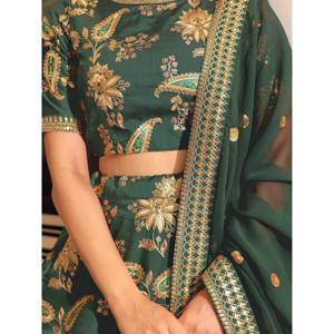 Green Embroidered Silk Plus Size <b>Wedding</b> Lehenga Choli with Pearls for Bride - Product Image 1