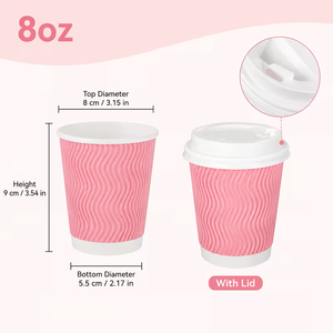 Charmount Paquete de 100 Vasos Desechables de Papel con Aislamiento Térmico de 12 oz, Color Rosa, Libres de BPA, con Tapas, para Café, Té, Chocolate para Llevar - Product Image 2