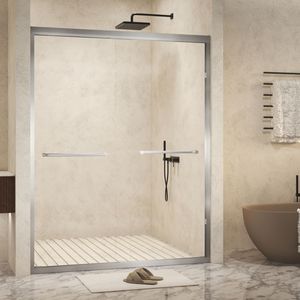 Porta Doccia Scorrevole Doppia in Vetro Temperato Antiesplosione 44x48x72 Pollici con Telaio in Alluminio e Acciaio Inossidabile da 1/4 di Pollice - Design Premium per - Product Image 2