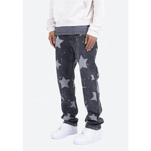 Jeans de Mezclilla para Hombre, Corte Bootcut, Lavado Oscuro, Estampado de Estrellas, Corte Holgado, Cintura Media, Algodón, Estilo Casual Vintage de Invierno - Product Image 1