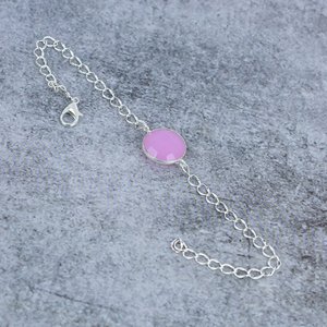 Bracelet artisanal pour femme en argent sterling 925 plaqué, serti d'une pierre précieuse de chalcédoine rose de forme ronde. - Product Image 3