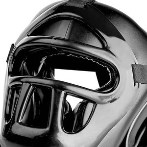 Protège-tête de boxe en cuir PU noir avec barre faciale, équipement de protection pour adultes, usage sportif unisexe - Product Image 4