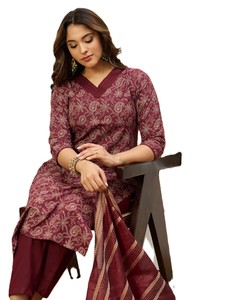 Kurta Recta de Algodón Estampada para Mujer con Diseño Floral para Uso Casual, Estilo Tradicional de Primavera/Otoño - Product Image 2