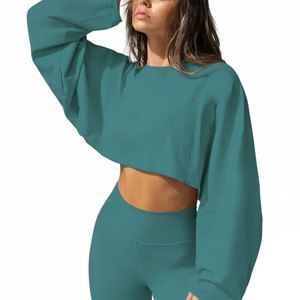 Women's <b>Off</b> <b>Shoulder</b> Cropped Sweatshirt Mint Green <b>Long</b> <b>Sleeve</b> 2026 Hem Custom Logo Crop <b>Top</b> - Product Image 5