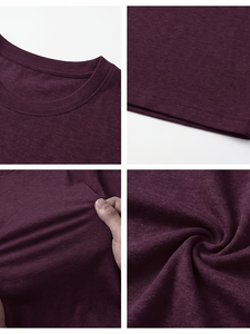 Men's Neck Short Sleeve Solid Green Cotton Jersey Casual <b>T</b>-Shirt Regular Fit Breathable Knitted Fabric 180g Eco-Friendly <b>Back</b> - Product Image 6