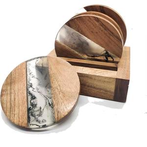 Nouvelle Arrivée : Sous-verres Personnalisables en Bois d'Acacia et Résine Époxy, Style Moderne, Écologiques, Réutilisables et Gravables pour la Maison - Product Image 6