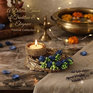 Support de bougie artisanal écologique couleur or, porte-bougie chauffe-plat décoratif, lanterne de table pour Diwali, Noël et la maison - Product Image 3
