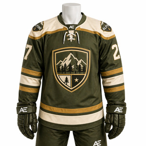 Factory Wholesale Custom Ice Hockey Uniform Heavyweight Jersey Lace Up <b>Neck</b> Stitched Mountain Applique Breathable Sportswear - Product Image 1