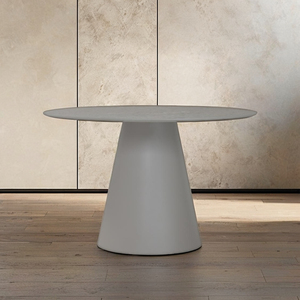 Table à manger ronde 1200 mm, plateau en bois gris avec base gris clair, design moderne minimaliste du milieu du siècle, 4 places, montage facile - Product Image 1