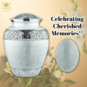 Elegante Urna Funeraria de Metal Blanco para Cenizas Humanas, Urna Decorativa Conmemorativa para Adultos de 10 Pulgadas - Product Image 6