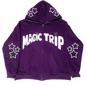 Sudadera con capucha Y2K con estrellas de diamantes de imitación para mujer, con cremallera, gráfico Magic Trip, estilo urbano, oversize, con logo personalizado - Product Image 6