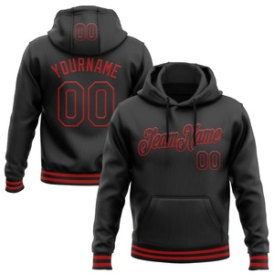 Custom Wholesale Stitched <b>Black</b> Red Sports Pullover Sweatshirt Hoodie Embroidery <b>Fleece</b> Breathable Team Training Apparel - Product Image 1