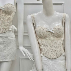 Ensemble jupe et bustier sans manches à imprimé floral vintage élégant pour femme, tenue d'été pour soirée ou rendez-vous, court, 2 pièces, polyester/coton - Product Image 4