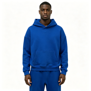 Sudadera con Capucha Extra Grande para Hombre, Azul Sólido, Felpa de Algodón, Ropa Casual de Otoño, Sudaderas con Capucha para Hombre - Product Image 4