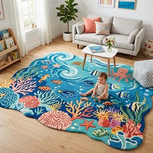 Colorful Underwater Coral Reef Kids Rug Soft Ocean Theme Rug Hand Tufted Rug For Nursery Playroom Bedroom Learning Floor Decor - Product Image 5