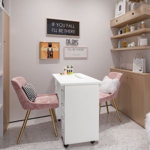 Tavolo da Manicure Moderno Bianco a Doppio Bordo con Cassetto, Set di Arredamento Portatile per Salone in Acrilico e Marmo - Product Image 3