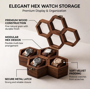 Premium 4-Slot Wooden Watch <b>Display</b> <b>Case</b> – Handcrafted Men’s Watch Box,Vintage Honeycomb <b>Display</b> <b>Case</b> in Indian Rosewood, Handma - Product Image 3