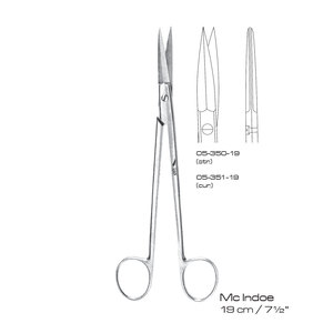 Tijeras Quirúrgicas Mc Indoe de 19 cm / 7½ Pulgadas con Hojas Rectas y Curvas para Cirugía General, Instrumento Manual Clase I con Certificación CE - Product Image 1