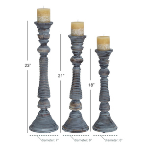 Juego de candelabros de madera grandes tallados a mano de 3 candelabros de madera de mango de fabricante personalizado indio para Decoración - Product Image 3