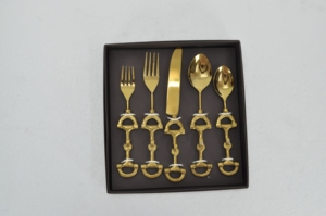 Gold Horse Bit Cutlery <b>Set</b> Equestrian Design Gold Pvd Coated Luxury <b>Flatware</b> <b>Sets</b> With Custom Gift Box Black Color - Product Image 3