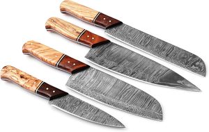 BA Enterprises Damascus Steel <b>Knife</b> <b>Set</b> 4 Pieces Right Hand Wood Handle Handmade <b>Sharp</b> Blades 8-9.9in Length Carbon 66-Layer - Product Image 2