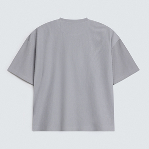 T-shirt a Costine Personalizzata all'Ingrosso, Maglietta a Maniche Corte con Scollo a O in Maglia a Costine, T-shirt Unisex con Logo Personalizzato e Spalle Cadenti, Magliette Bianche per Uomo - Product Image 2