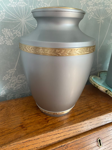 Silver Brass Cremation Urn <b>Keepsake</b> Memorial <b>Ashes</b> Jar Adult Burial Vessel with Gold Band Custom Engraving - Product Image 3