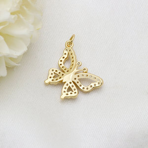 Pendentif Breloque Papillon en Argent 925 Plaqué Or avec Zircon Cubique, Aile Creuse, Accessoire de Bijouterie pour Fabrication de Bracelets, Idéal pour Cadeau - Product Image 1