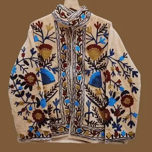 Veste en coton crème pour femmes, brodée Suzani, florale, bohème, ethnique, faite à la main, vintage, décontractée - Product Image 1