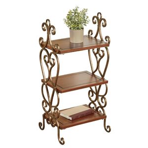 Étagère de présentation à 3 niveaux en bois d'acacia naturel de luxe avec décorations en fer forgé pour la décoration de la maison, de l'hôtel et du salon - Product Image 1