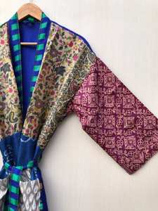 ชุดกิโมโนผ้าไหมส่าหรีอินเดียแบบวินเทจ รีไซเคิล สำหรับผู้หญิง ใช้คลุมชุดบิกินี่สำหรับงานปาร์ตี้ริมชายหาด ชุดคลุมเจ้าสาว สำหรับฤดูร้อน ขายส่ง - Product Image 3