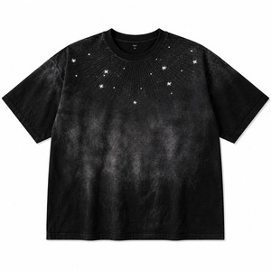 T-shirt personnalisé avec strass, motif soleil, surdimensionné, dégradé noir, avec épingles étoiles, streetwear hip-hop, mode, coton, t-shirts pour hommes - Product Image 1